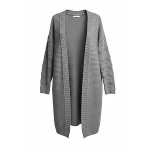 MISS SPARKLING Womens Grey Long Knit Cardigan Sweater Size S Acrylic Open Front